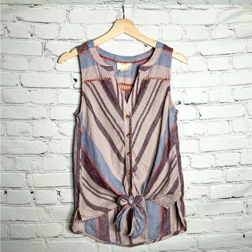 Anthropologie Maeve 100% Linen Front
Tie Top